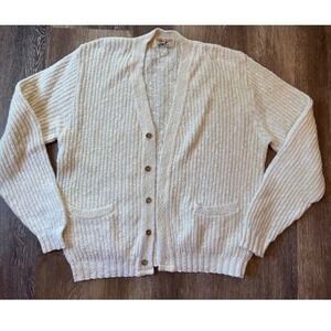 Vintage Winona Knits Mens XXL Cream  Cotton Wool Cardigan Sweater XL L USA Made